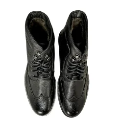 Scarpe di Maremma Anfibio Artigianale Con Pelliccia Di Agnello Cucito Blake Nero*Uomo Stivaletti