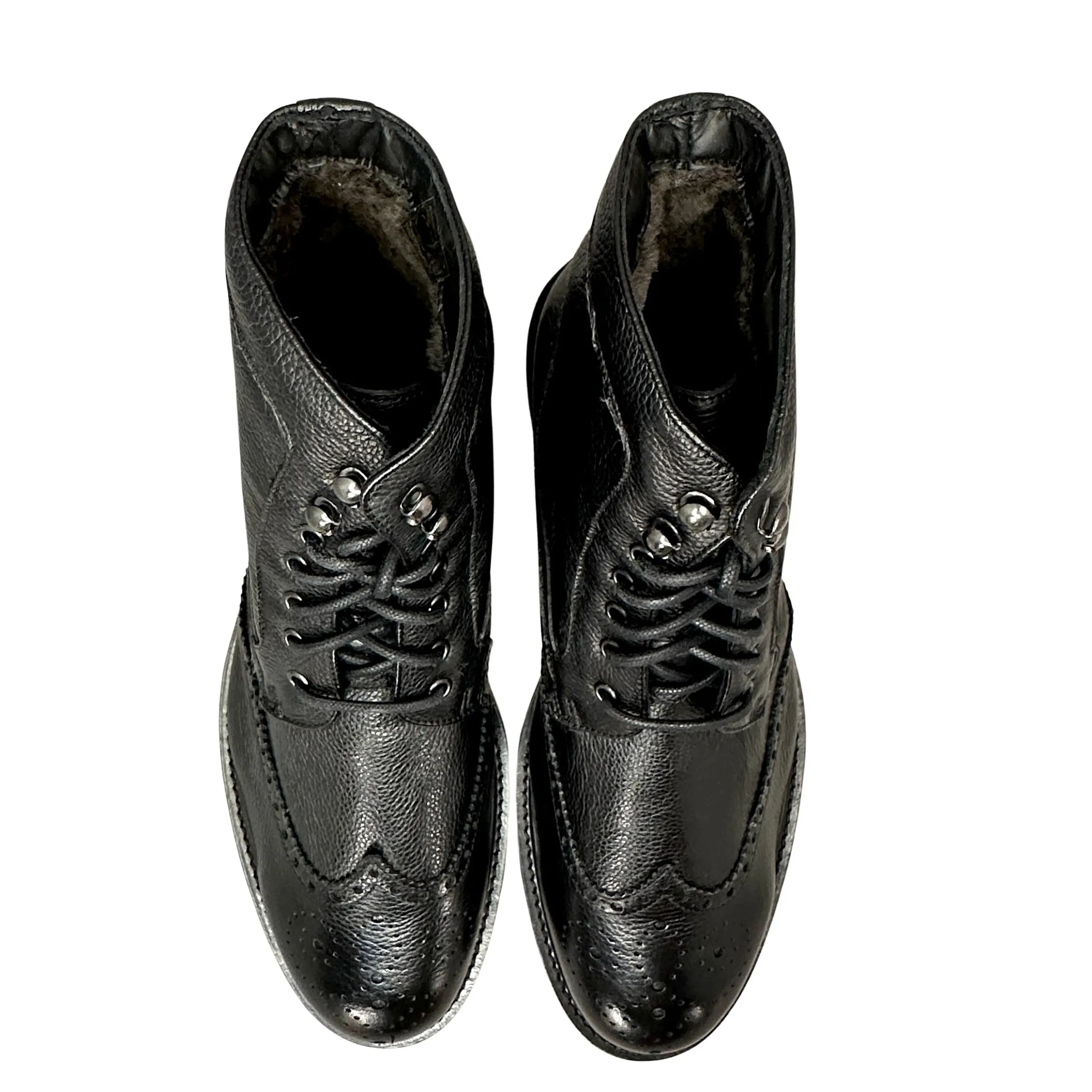Scarpe di Maremma Anfibio Artigianale Con Pelliccia Di Agnello Cucito Blake Nero*Uomo Stivaletti