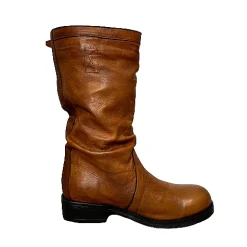 Scarpe di Maremma Biker Medio Artigianale In Pelle Tuffata Cuoio*Donna Stivali