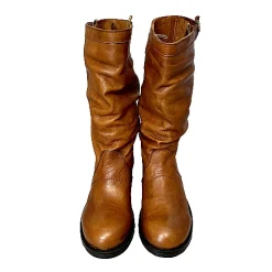 Scarpe di Maremma Biker Medio Artigianale In Pelle Tuffata Cuoio*Donna Stivali