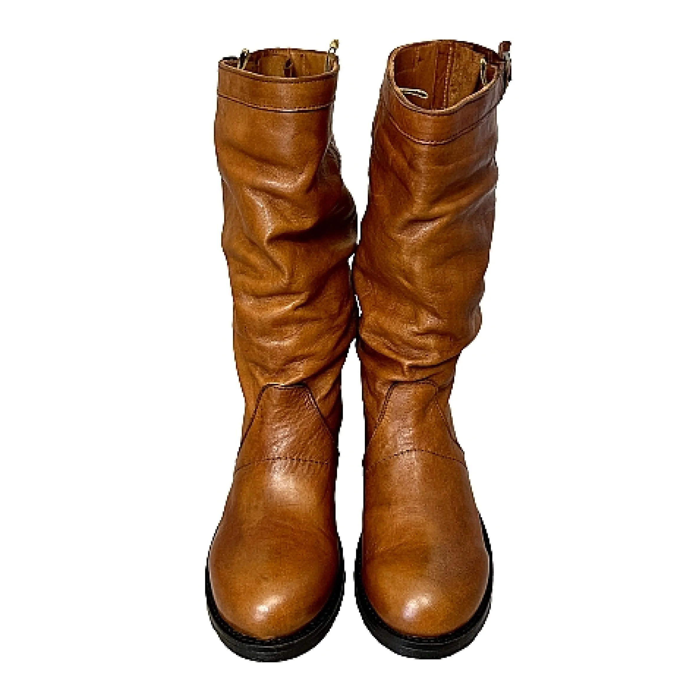 Scarpe di Maremma Biker Medio Artigianale In Pelle Tuffata Cuoio*Donna Stivali