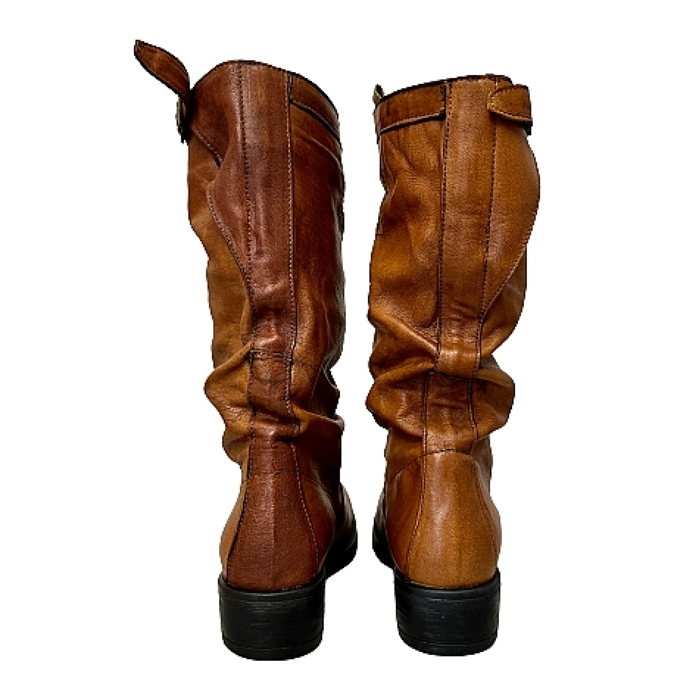 Scarpe di Maremma Biker Medio Artigianale In Pelle Tuffata Cuoio*Donna Stivali