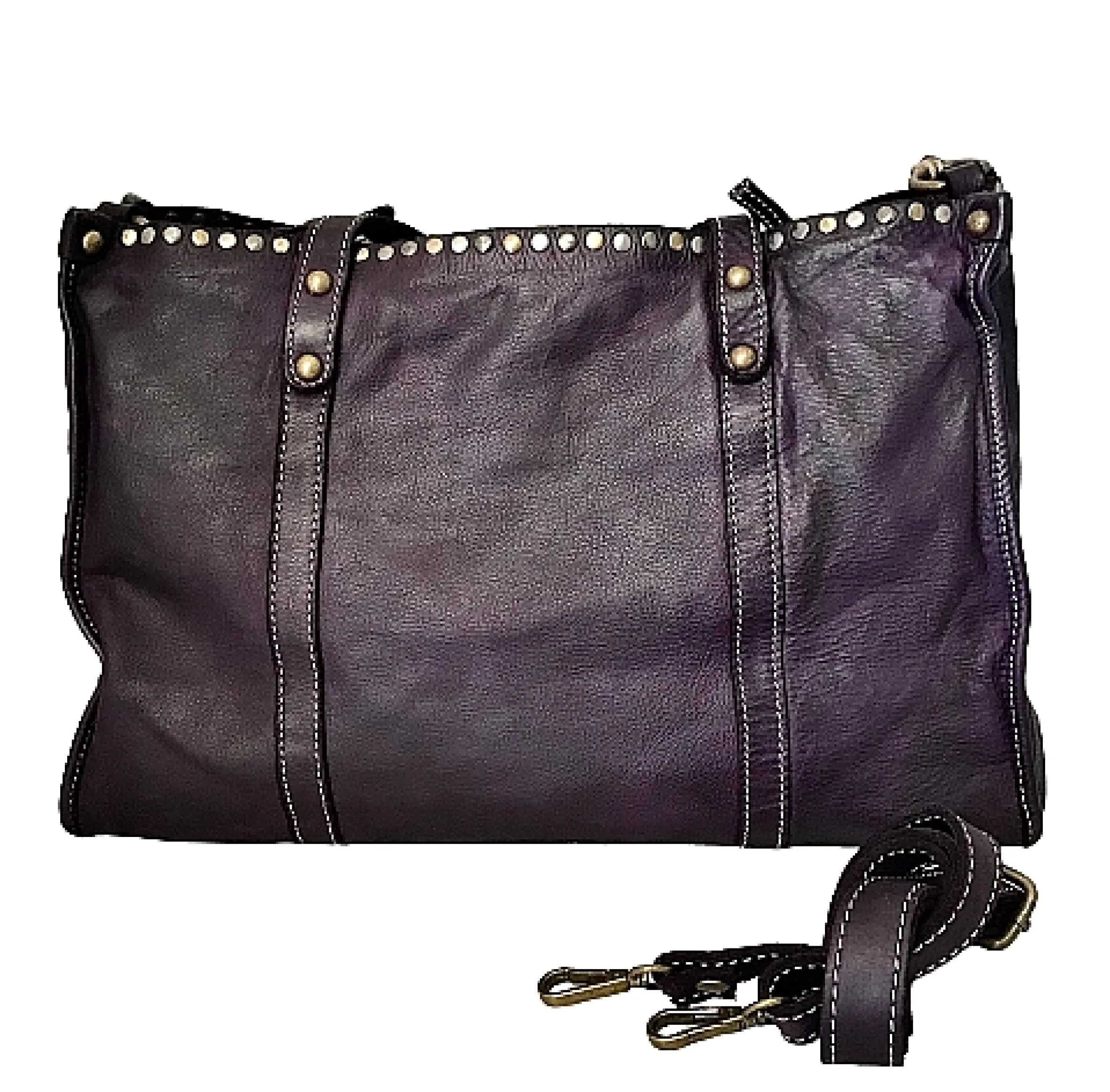 Scarpe di Maremma Borsa Artigianale In Pelle Lavata Rifinita Da Borchiette*Donna Borse Morbide