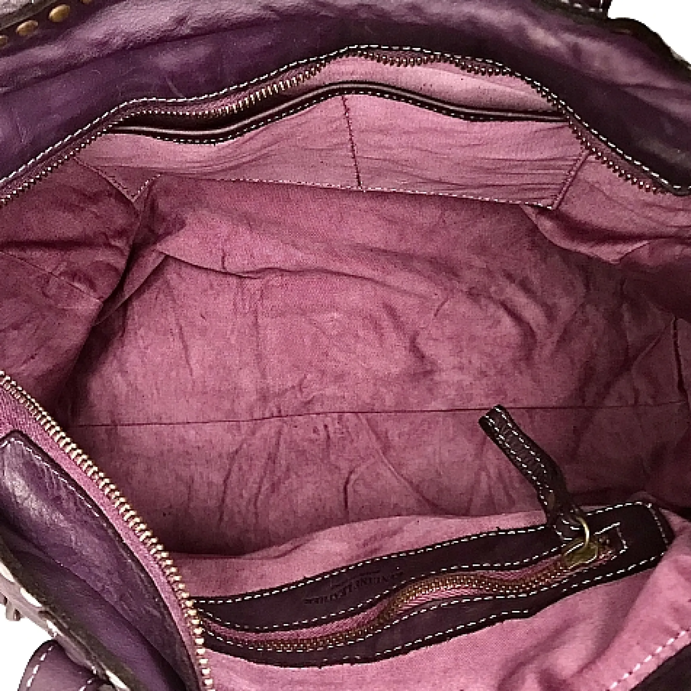 Scarpe di Maremma Borsa Artigianale In Pelle Lavata Rifinita Da Borchiette*Donna Borse Morbide
