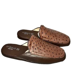 Scarpe di Maremma Ciabatta / Scendiletto In Pelle Di Struzzo Marrone*Uomo Ciabatte & Pantofole