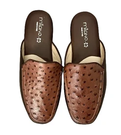 Scarpe di Maremma Ciabatta / Scendiletto In Pelle Di Struzzo Marrone*Uomo Ciabatte & Pantofole