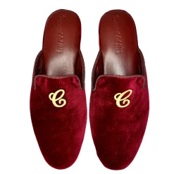 Scarpe di Maremma Ciabatta / Scendiletto In Pelle Velluto Bordeaux Con Iniziali Personalizzate*Donna Ciabatte & Pantofole