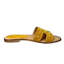 Scarpe di Maremma Ciabatta In Camoscio Giallo Con Borchiette*Donna Sandali & Ciabatte