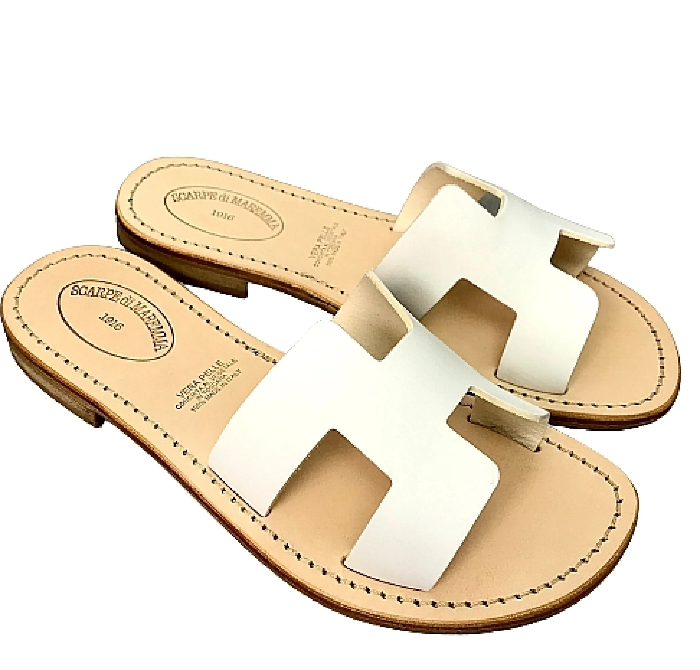 Scarpe di Maremma Ciabatta In Pelle Bianca Mod. Hermes*Donna Sandali & Ciabatte