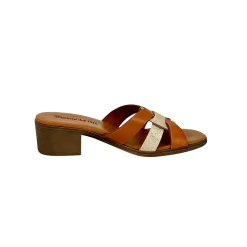 Scarpe di Maremma Ciabatta In Pelle Cuoio E Platino*Donna Sandali & Ciabatte
