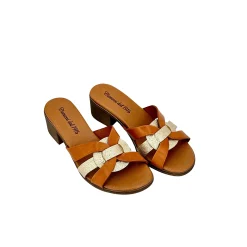 Scarpe di Maremma Ciabatta In Pelle Cuoio E Platino*Donna Sandali & Ciabatte
