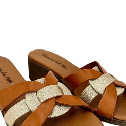Scarpe di Maremma Ciabatta In Pelle Cuoio E Platino*Donna Sandali & Ciabatte