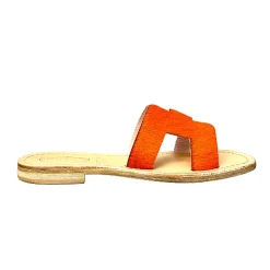 Scarpe di Maremma Ciabatta In Pelle E Cavallino Arancione Mod. Hermes*Donna Sandali & Ciabatte