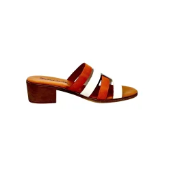 Scarpe di Maremma Ciabatta In Pelle Mattone E Bianco Mod. Hermes*Donna Sandali & Ciabatte