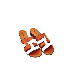 Scarpe di Maremma Ciabatta In Pelle Mattone E Bianco Mod. Hermes*Donna Sandali & Ciabatte