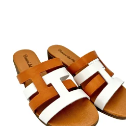 Scarpe di Maremma Ciabatta In Pelle Mattone E Bianco Mod. Hermes*Donna Sandali & Ciabatte