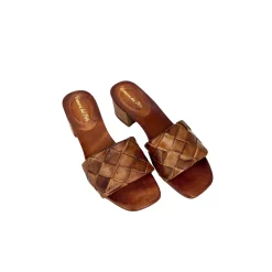 Scarpe di Maremma Ciabatta In Pelle Tuffata Intrecciata Marrone*Donna Sandali & Ciabatte