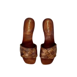 Scarpe di Maremma Ciabatta In Pelle Tuffata Intrecciata Marrone*Donna Sandali & Ciabatte