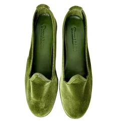 Scarpe di Maremma Friulane Artigianali In Velluto Verde*Donna Mocassini
