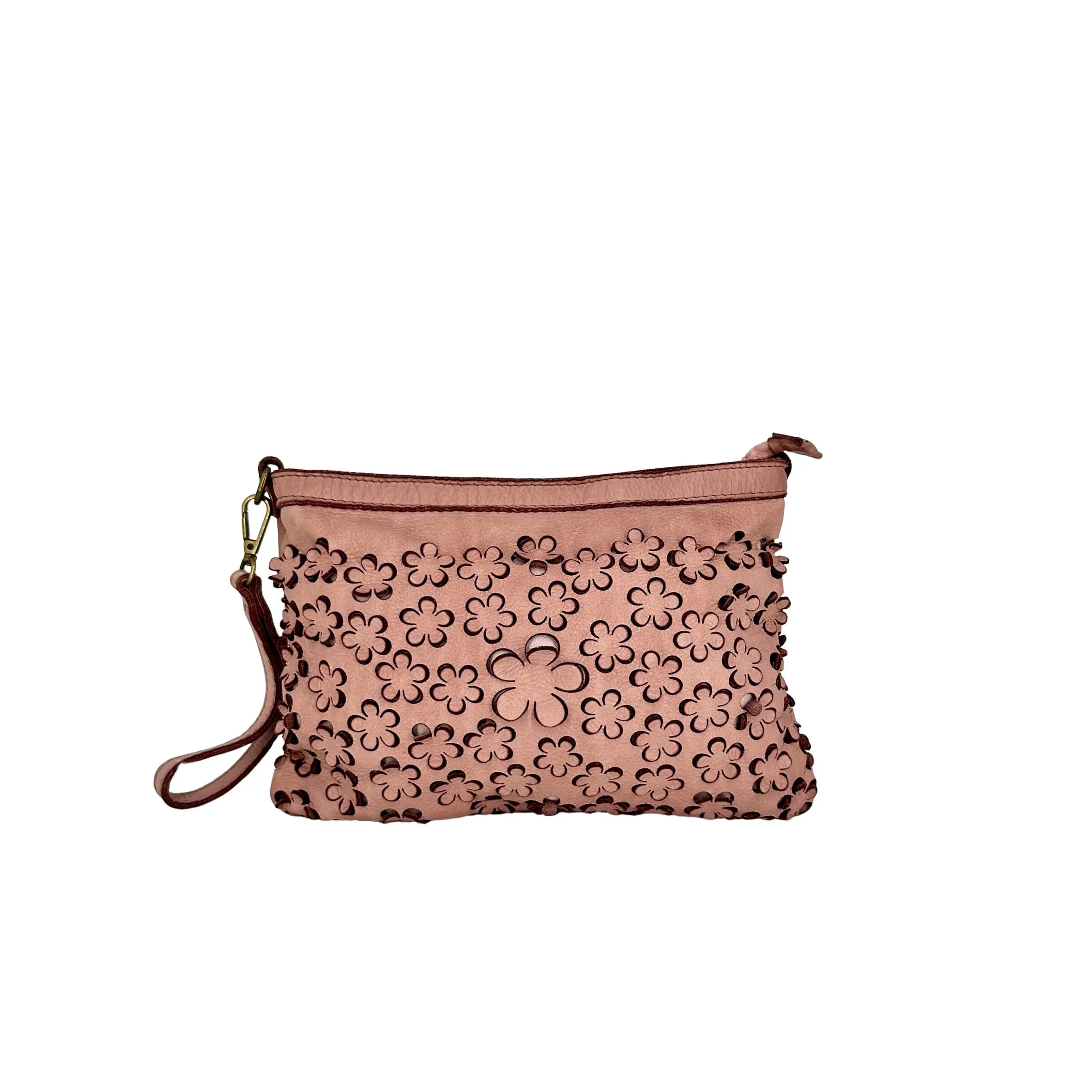 Scarpe di Maremma Lilla Small Pochette In Pelle Con Fiori Laserati*Donna Borse Morbide
