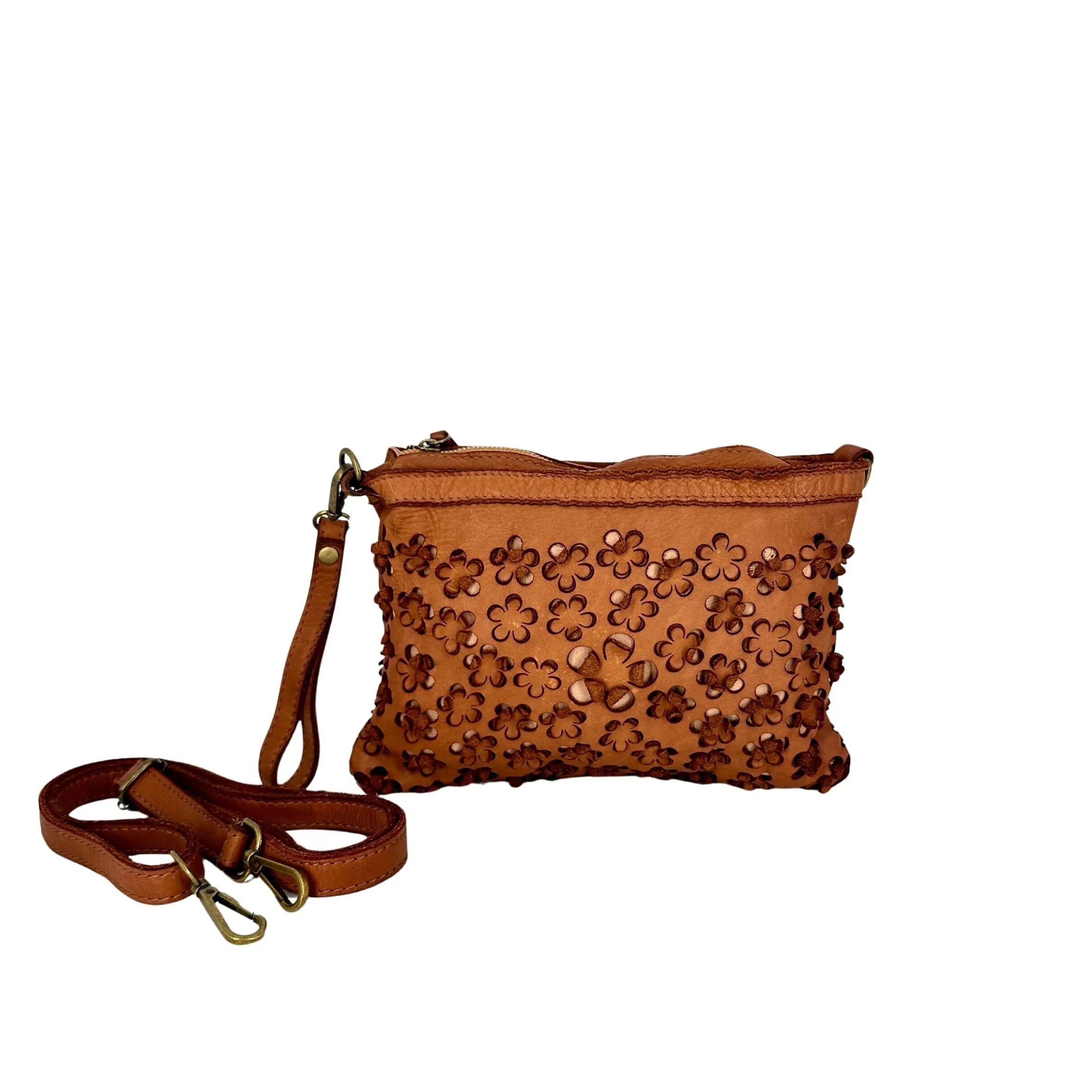 Scarpe di Maremma Lilla Small Pochette In Pelle Con Fiori Laserati*Donna Borse Morbide