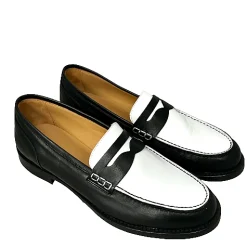 Scarpe di Maremma Mocassino Artigianale Cucito In Pelle Bianca E Nera*Donna Mocassini