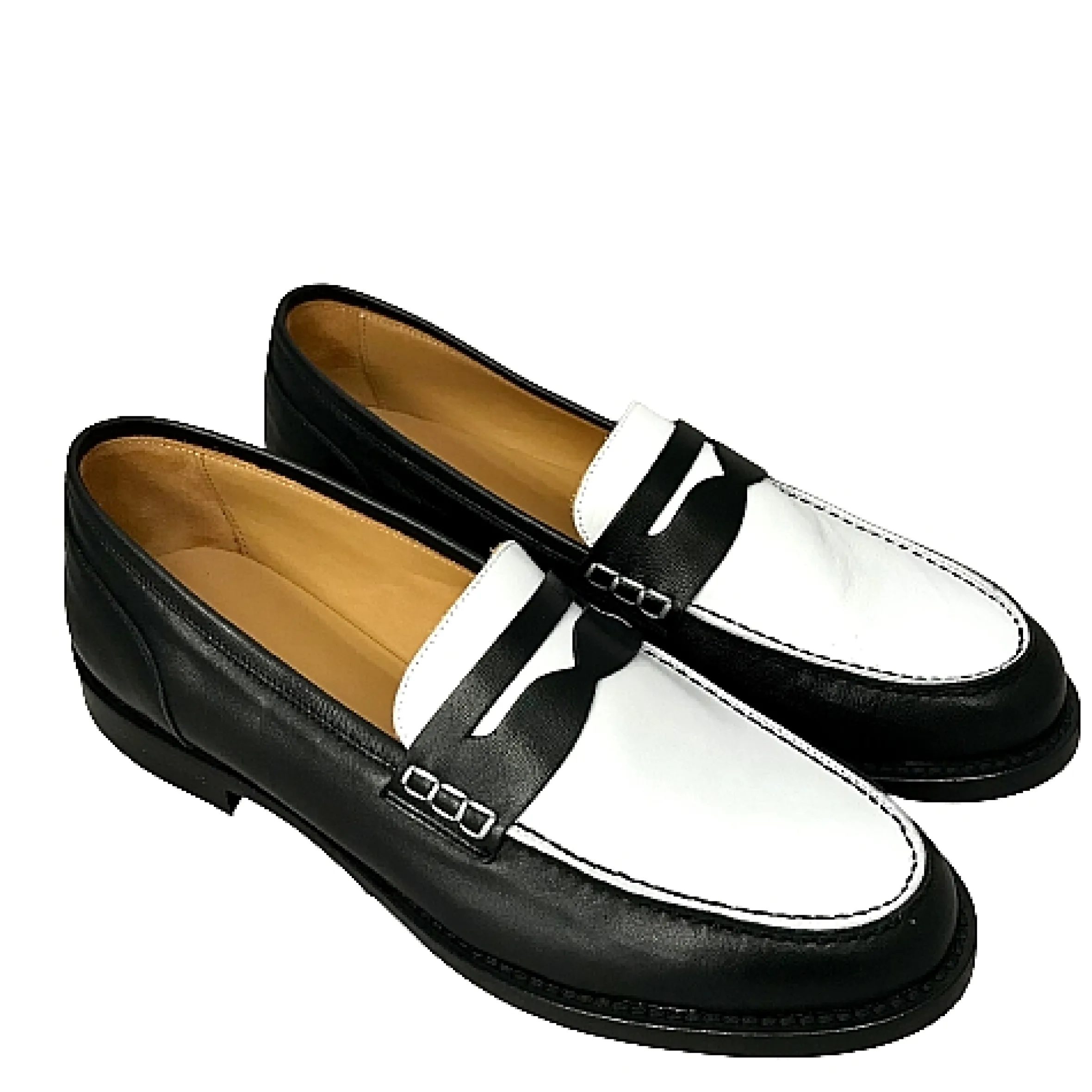 Scarpe di Maremma Mocassino Artigianale Cucito In Pelle Bianca E Nera*Donna Mocassini