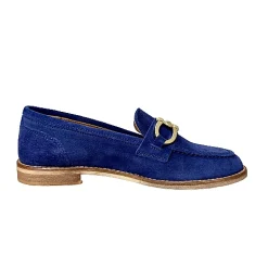 Scarpe di Maremma Mocassino Artigianale In Nabuk Blu Con Morsetto*Donna Mocassini
