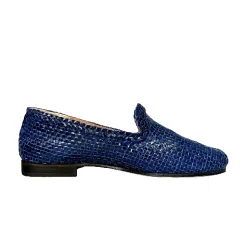 Scarpe di Maremma Mocassino Artigianale In Pelle Intrecciata Blu*Donna Mocassini
