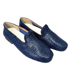 Scarpe di Maremma Mocassino Artigianale In Pelle Intrecciata Blu*Donna Mocassini