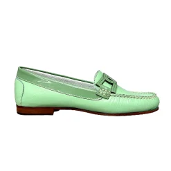 Scarpe di Maremma Mocassino Artigianale In Pelle E Vernice Verde Menta*Donna Mocassini