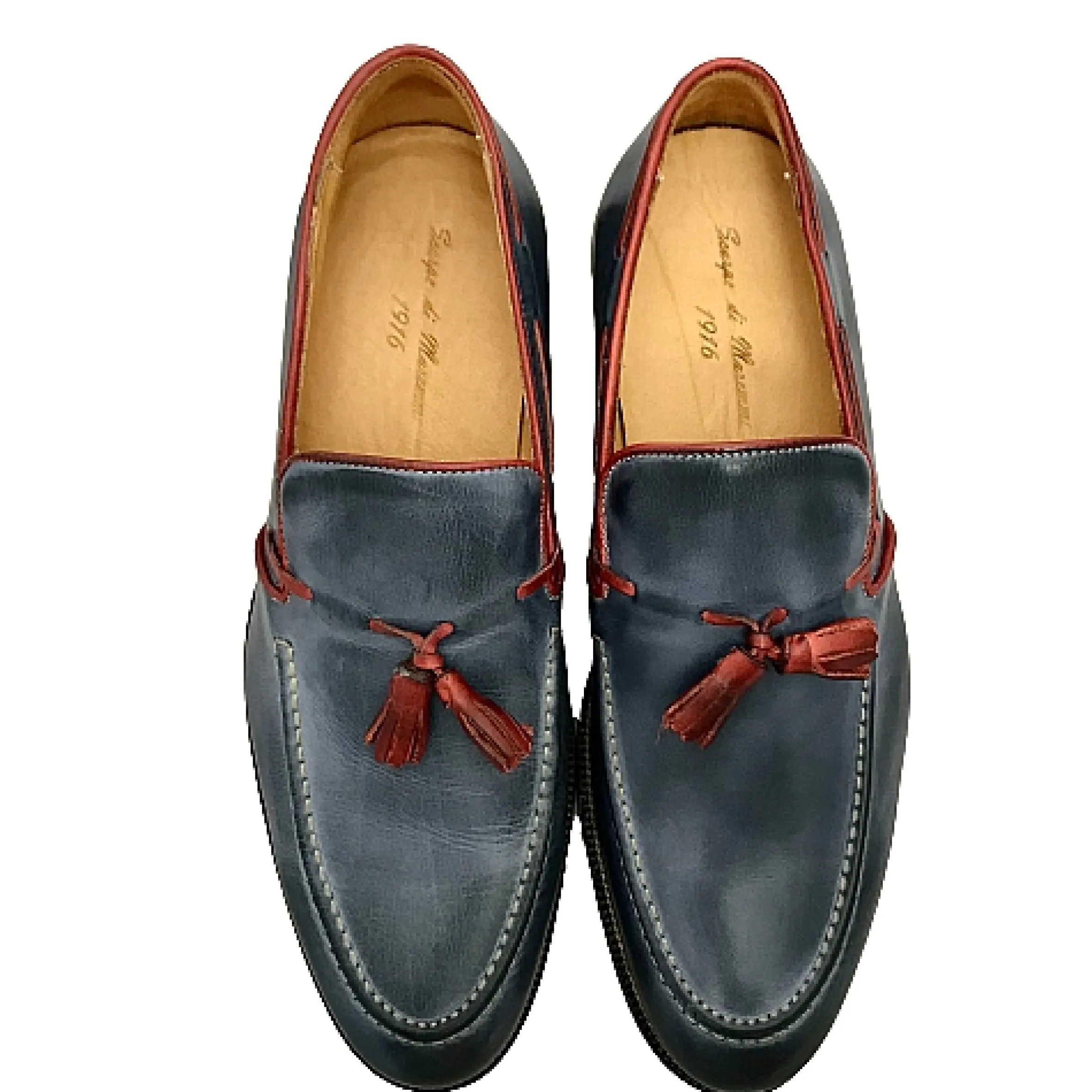 Scarpe di Maremma Mocassino In Pelle Fondo Cuoio Oceano*Uomo Mocassini