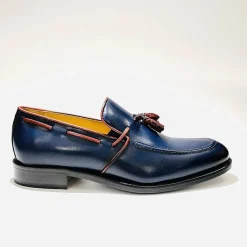 Scarpe di Maremma Mocassino In Pelle Fondo Cuoio Blu*Uomo Mocassini