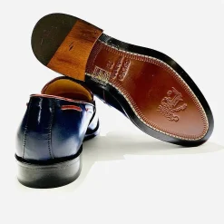 Scarpe di Maremma Mocassino In Pelle Fondo Cuoio Blu*Uomo Mocassini