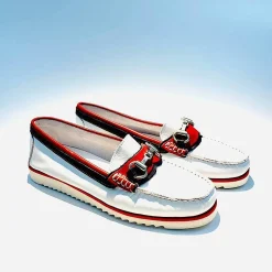 Scarpe di Maremma Mocassino In Pelle Sfoderato Bianco E Rosso*Donna Mocassini