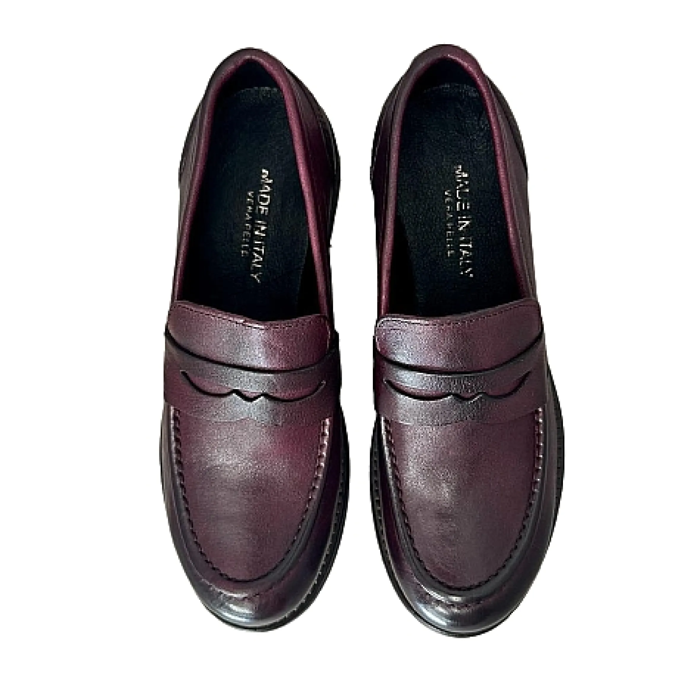 Scarpe di Maremma Mocassino In Pelle Tuffata Bordeaux Cucito Blake*Donna Mocassini