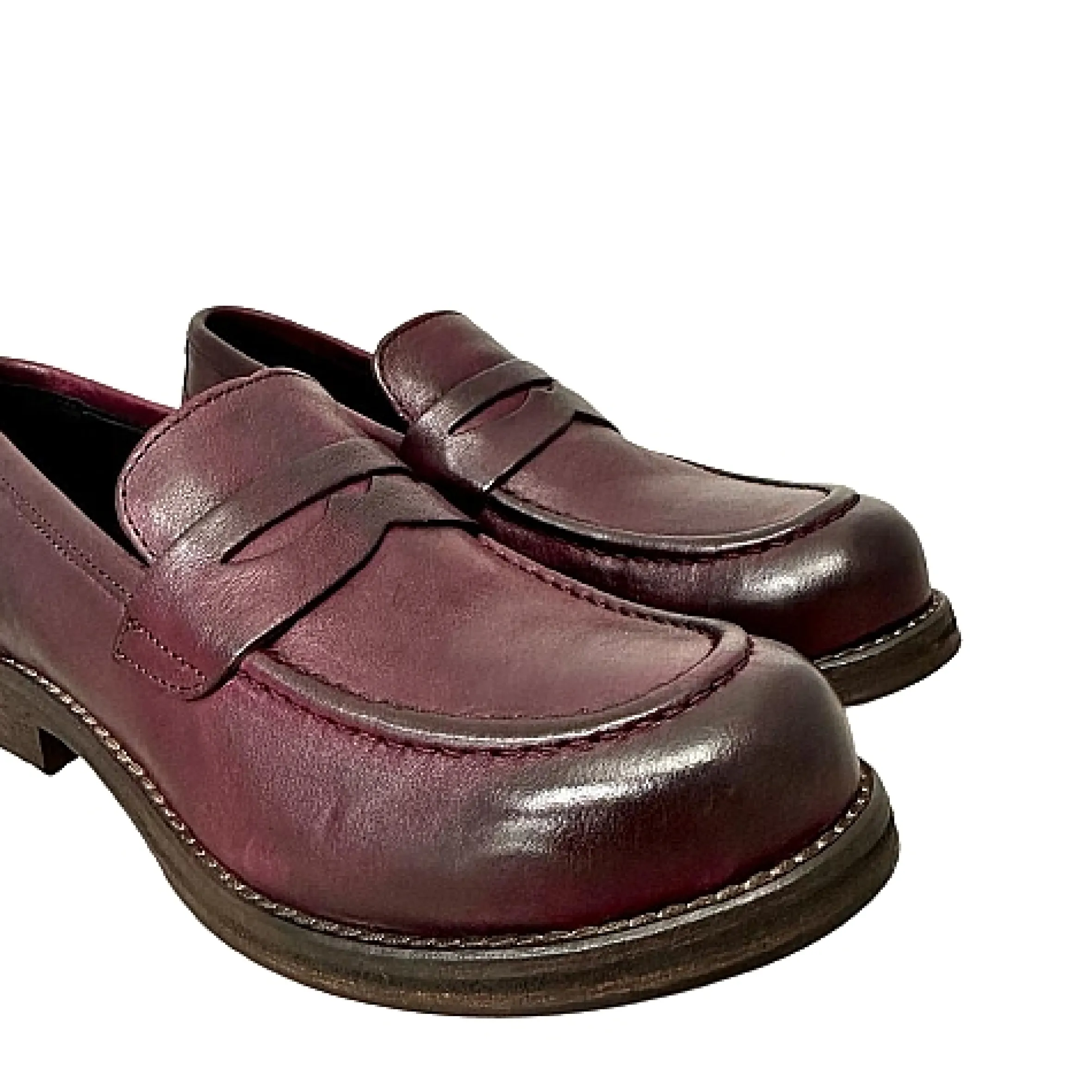 Scarpe di Maremma Mocassino In Pelle Tuffata Bordeaux Cucito Blake*Donna Mocassini
