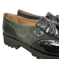 Scarpe di Maremma Mocassino Vernice Nera E Camoscio Antracite*Donna Mocassini