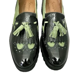 Scarpe di Maremma Mocassino Vernice Nera E Camoscio Verde*Donna Mocassini