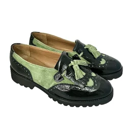 Scarpe di Maremma Mocassino Vernice Nera E Camoscio Verde*Donna Mocassini