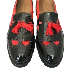Scarpe di Maremma Mocassino Vernice Nera E Camoscio Rosso*Donna Mocassini