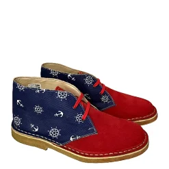 Scarpe di Maremma Polacchina Artigianale Ancore/Camoscio Rosso* Tela Colorata
