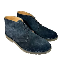Scarpe di Maremma Polacchina Artigianale Blu Carrarmato Interno In Pelle* Monocolore Camoscio