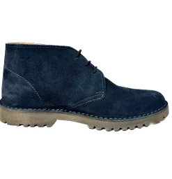Scarpe di Maremma Polacchina Artigianale Blu Carrarmato Interno In Pelle* Monocolore Camoscio