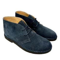 Scarpe di Maremma Polacchina Artigianale Blu Interno In Pelle* Monocolore Camoscio