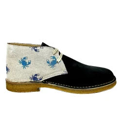 Scarpe di Maremma Polacchina Artigianale Camoscio Blu / Granchi* Tela Colorata