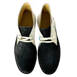 Scarpe di Maremma Polacchina Artigianale Camoscio Blu / Granchi* Tela Colorata