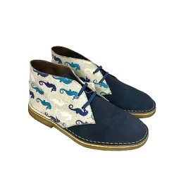Scarpe di Maremma Polacchina Artigianale Cavallucci / Camoscio Cobalto* Tela Colorata