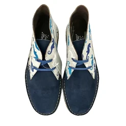Scarpe di Maremma Polacchina Artigianale Cavallucci / Camoscio Cobalto* Tela Colorata