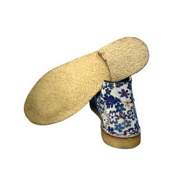 Scarpe di Maremma Polacchina Artigianale Fiori / Camoscio Blu* Tela Colorata